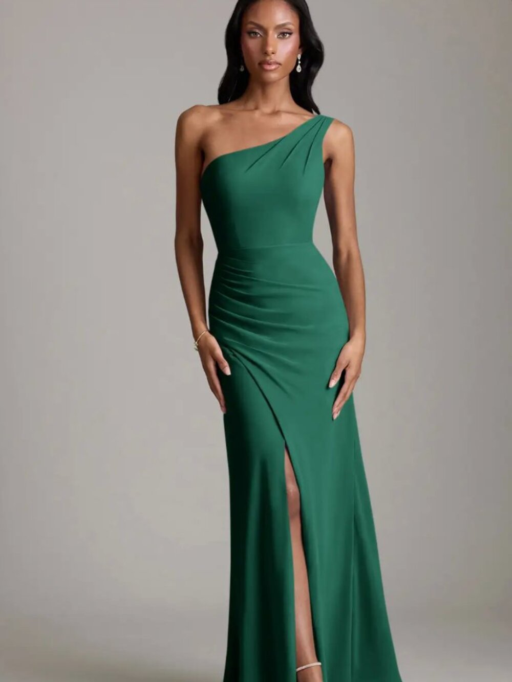 Azazie Madelyn Emerald Mermaid One Shoulder Chiffon Dress
